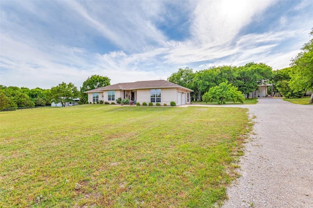 1811 Ashford Ln, Midlothian, TX 76065 - single story home with an attached garage, gravel driveway, and stucco siding