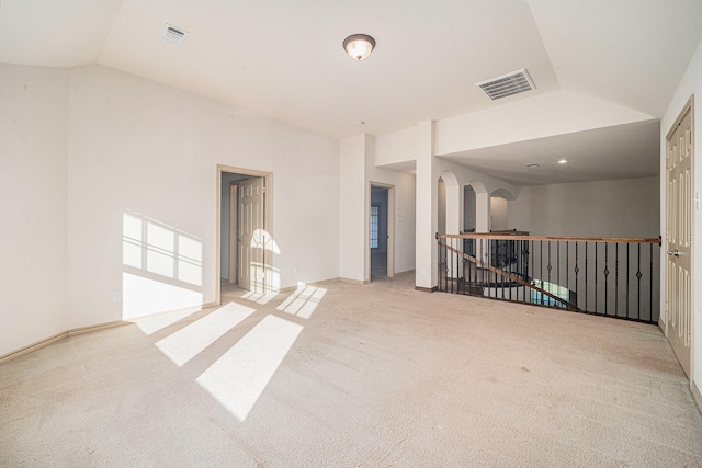 1432 Fence Post Dr, Fort Worth, TX 76052 - carpeted spare room featuring lofted ceiling and arched walkways