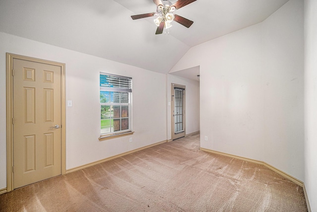 1432 Fence Post Dr, Fort Worth, TX 76052 - spare room featuring carpet floors, a ceiling fan, lofted ceiling, and baseboards