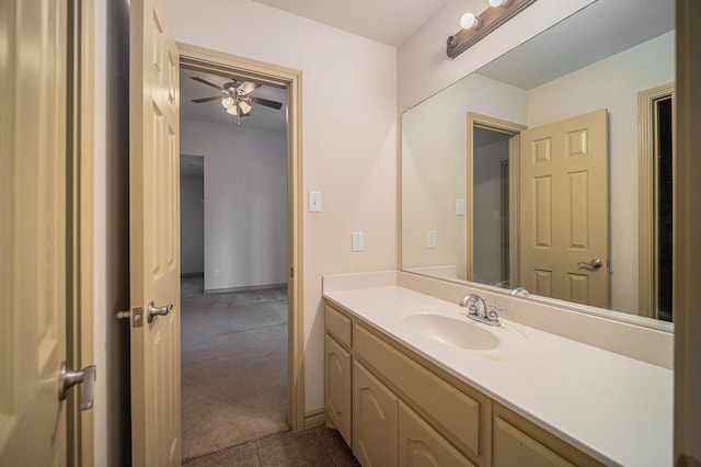 1432 Fence Post Dr, Fort Worth, TX 76052 - bathroom featuring vanity, ceiling fan, and tile patterned floors