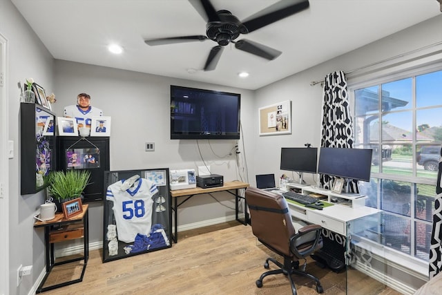 104 Radecke Rd, Krum, TX 76249 - office space featuring wood finished floors, ceiling fan, baseboards, and recessed lighting