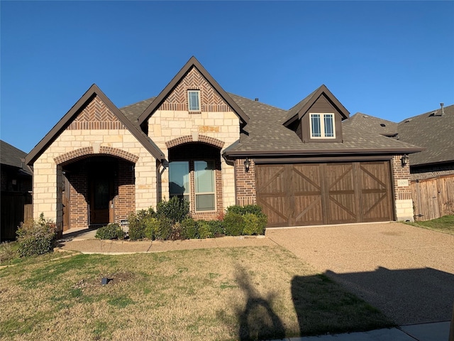 1609 Emerald Tree Pl, Aubrey, TX 76227 - view of front of house with brick siding, a garage, driveway, and roof with shingles