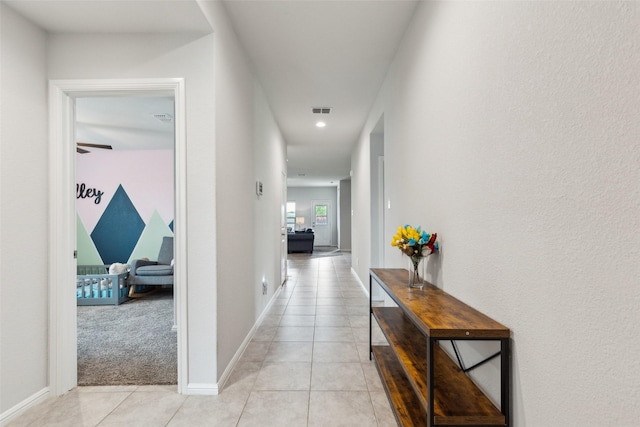 16417 Marinette Ct, Justin, TX 76247 - hall featuring light tile patterned floors, baseboards, and recessed lighting