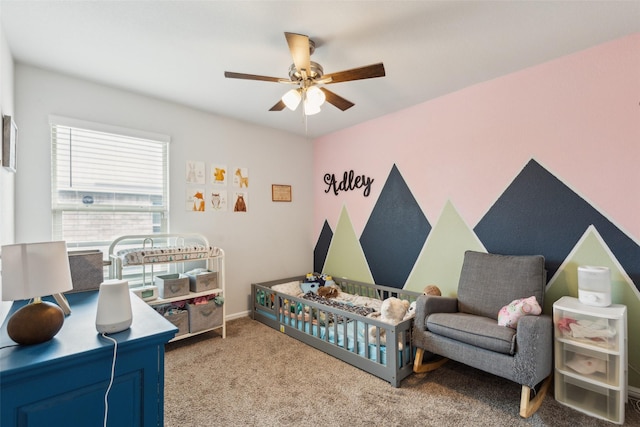 16417 Marinette Ct, Justin, TX 76247 - carpeted bedroom featuring a nursery area and ceiling fan