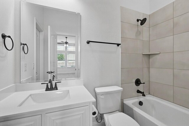 300 Navo Rd, Little Elm, TX 75068 - bathroom with toilet,  shower combination, vanity, and ceiling fan