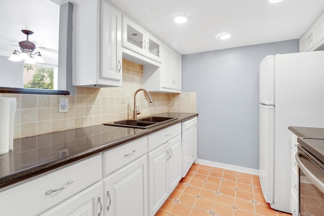 534 E Ave J Unit A, Grand Prairie, TX 75050 - kitchen featuring a sink, white appliances, white cabinetry, decorative backsplash, and recessed lighting