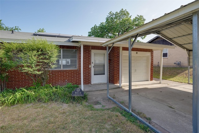 8113 Tumbleweed Trl, White Settlement, TX 76108 - view of front of house featuring brick siding, a garage, solar panels, and concrete driveway