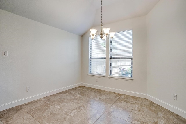 5232 Buffalo Gap Trl, Fort Worth, TX 76126 - empty room featuring a chandelier, vaulted ceiling, and baseboards