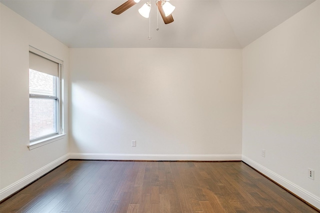 5232 Buffalo Gap Trl, Fort Worth, TX 76126 - unfurnished room featuring a ceiling fan, dark wood-type flooring, baseboards, and vaulted ceiling