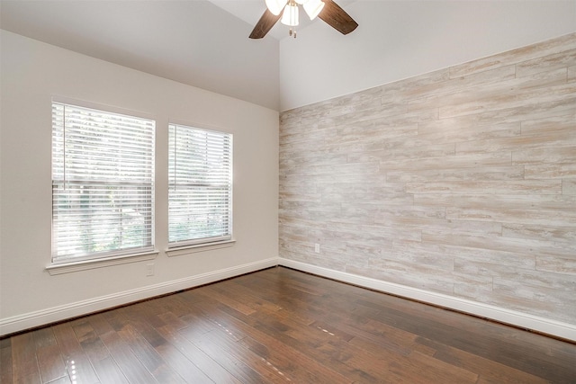 5232 Buffalo Gap Trl, Fort Worth, TX 76126 - empty room with a ceiling fan, baseboards, wood finished floors, and lofted ceiling