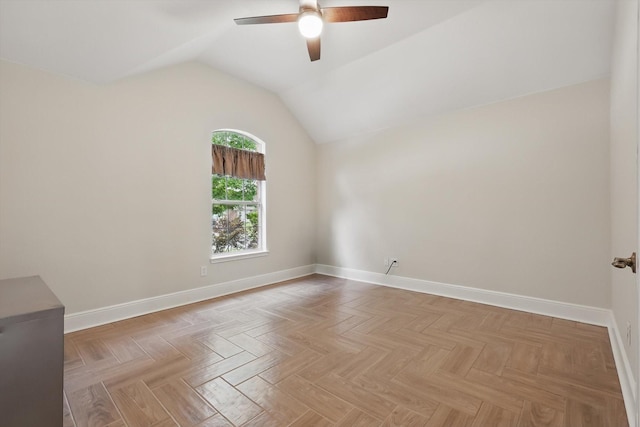 217 Arabian Rd, Waxahachie, TX 75165 - empty room with vaulted ceiling, a ceiling fan, and baseboards