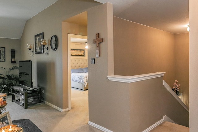 4820 Rum St, Fort Worth, TX 76244 - hallway featuring an upstairs landing, carpet flooring, and baseboards