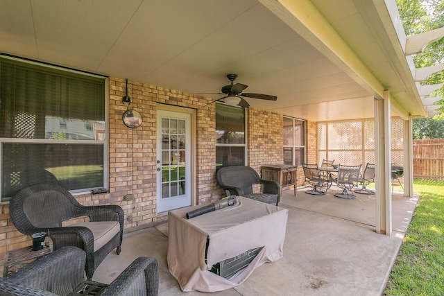 4820 Rum St, Fort Worth, TX 76244 - view of patio / terrace with a ceiling fan, outdoor dining area, and an outdoor hangout area