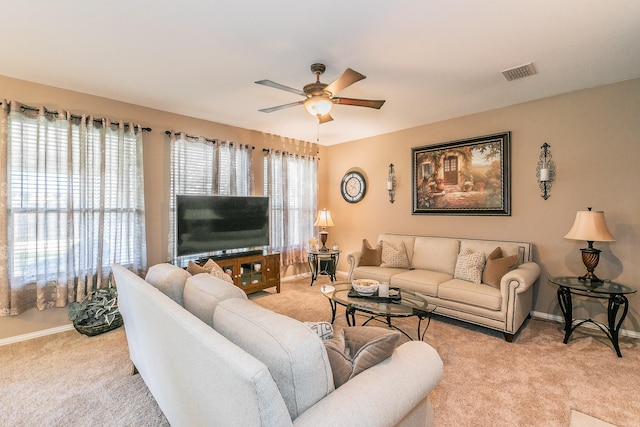 4820 Rum St, Fort Worth, TX 76244 - living area with light colored carpet, ceiling fan, and baseboards