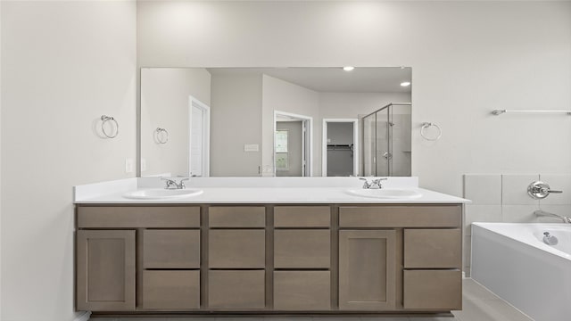 1700 Elle Ln, Aubrey, TX 76227 - bathroom with a shower stall, double vanity, and a garden tub