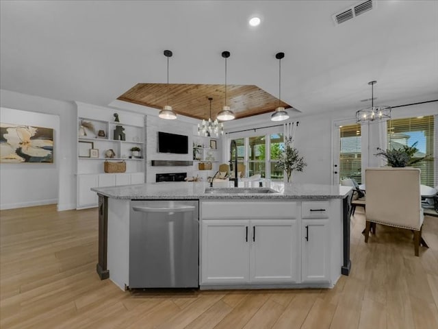 3605 Keechi Creek Dr, Celina, TX 75078 - kitchen with dishwasher, a chandelier, a sink, and light wood-style floors