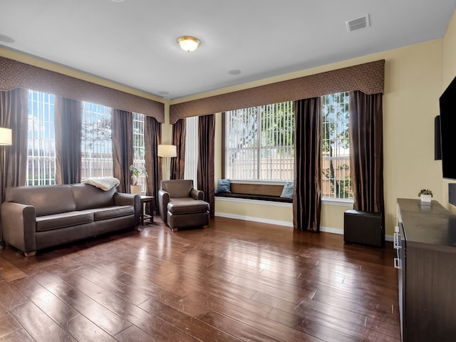 1217 Mandeville Dr, Murphy, TX 75094 - living area featuring dark wood-style floors, plenty of natural light, and baseboards