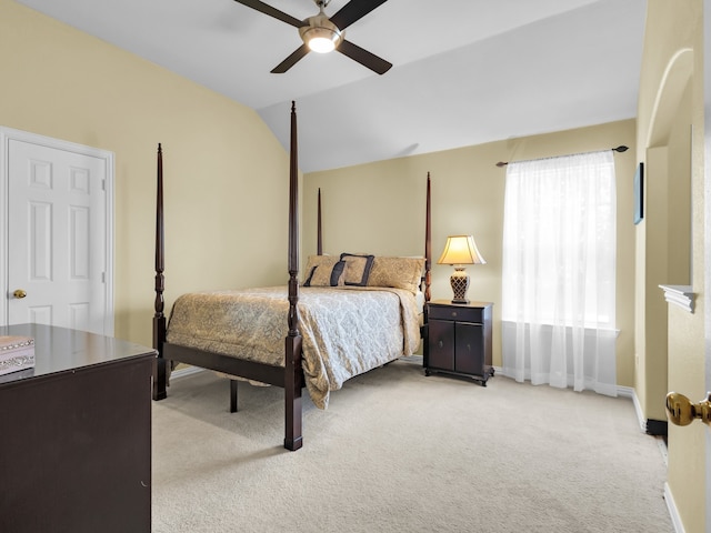 1217 Mandeville Dr, Murphy, TX 75094 - bedroom featuring light colored carpet, baseboards, lofted ceiling, and ceiling fan