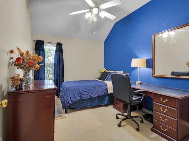 1217 Mandeville Dr, Murphy, TX 75094 - carpeted bedroom with vaulted ceiling, an office area, and a ceiling fan