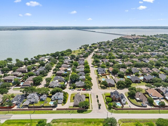 7601 Silverthorn, Rowlett, TX 75089 - aerial perspective of suburban area with a nearby body of water