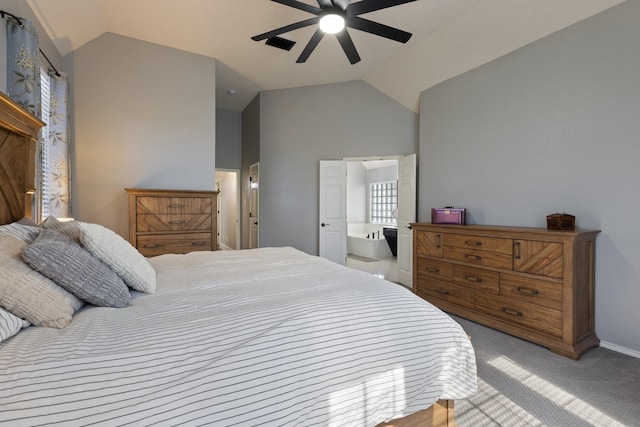 7601 Silverthorn, Rowlett, TX 75089 - bedroom featuring vaulted ceiling, carpet floors, baseboards, and ceiling fan