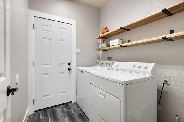 7601 Silverthorn, Rowlett, TX 75089 - laundry area with separate washer and dryer and dark wood-style flooring