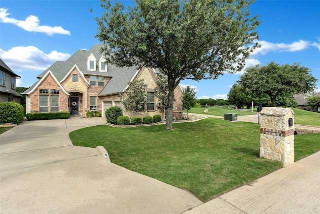 2401 Portwood Way, Fort Worth, TX 76179 - view of front facade featuring driveway, a front lawn, brick siding, and stone siding