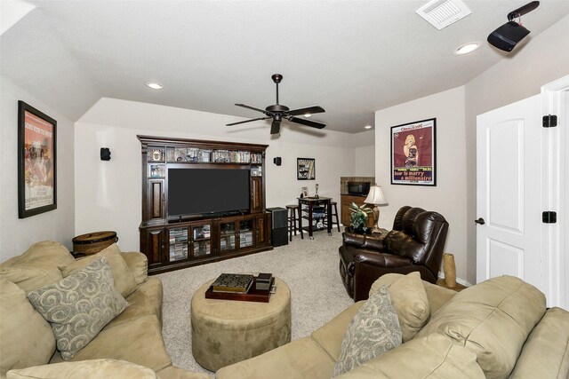 2401 Portwood Way, Fort Worth, TX 76179 - living room with ceiling fan, carpet floors, and recessed lighting