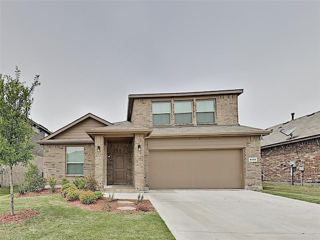 9105 Edenberry Ln, Fort Worth, TX 76179 - view of front of property with brick siding, an attached garage, concrete driveway, and a front yard