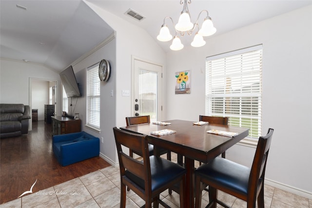 390 Sugarberry Ave, Abilene, TX 79602 - dining area with vaulted ceiling, a chandelier, plenty of natural light, and baseboards