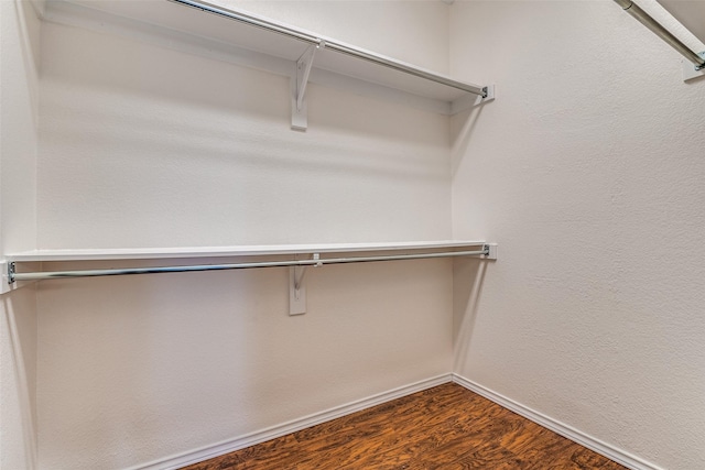 spacious closet with dark wood-style flooring