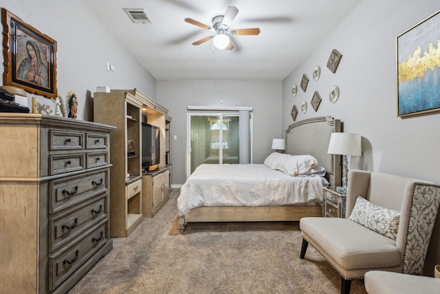 400 Crooked Ln, Mesquite, TX 75149 - bedroom with access to outside, light colored carpet, and a ceiling fan
