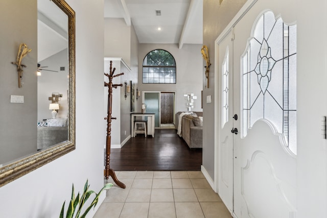 400 Crooked Ln, Mesquite, TX 75149 - entrance foyer with light tile patterned flooring, a ceiling fan, and baseboards