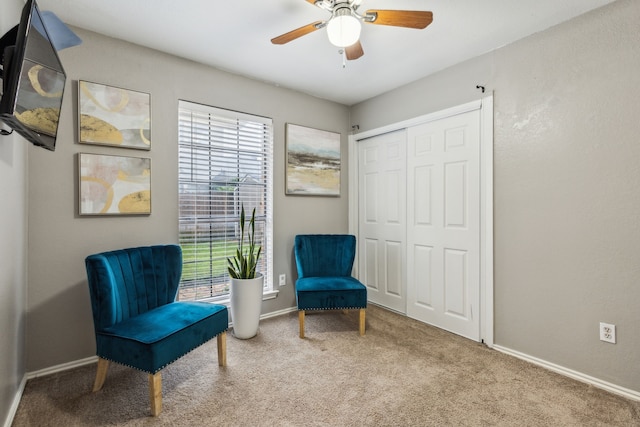 400 Crooked Ln, Mesquite, TX 75149 - sitting room with carpet floors, ceiling fan, and baseboards