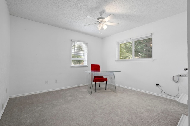 1426 Northridge Dr, Carrollton, TX 75006 - carpeted office space featuring ceiling fan, a textured ceiling, and baseboards