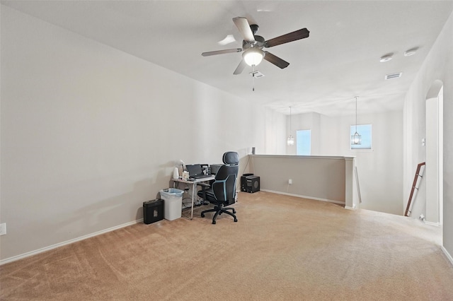 1418 Ravenwood Dr, Mansfield, TX 76063 - unfurnished office with carpet flooring, baseboards, and a ceiling fan