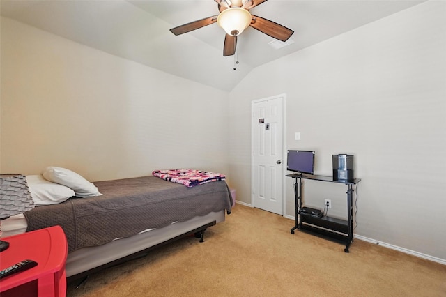 1418 Ravenwood Dr, Mansfield, TX 76063 - bedroom featuring lofted ceiling, light colored carpet, baseboards, and ceiling fan