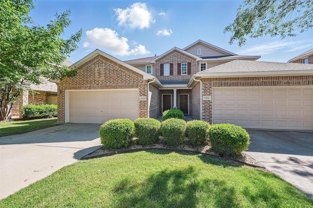 1418 Ravenwood Dr, Mansfield, TX 76063 - view of front of house featuring brick siding, an attached garage, concrete driveway, and a front lawn