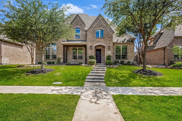 901 Clear Water Dr, Allen, TX 75013 - french country style house with brick siding and a front yard