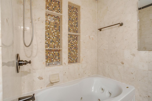 390 Driftwood Ct Unit 3B-1, Azle, TX 76020 - full bathroom featuring a jetted tub, a shower, and tile walls