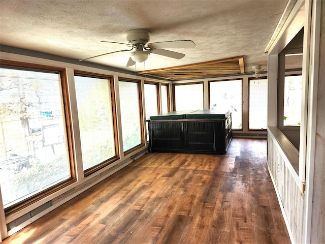 2804 Lynn Dell Dr, Tool, TX 75143 - unfurnished sunroom with ceiling fan, a textured ceiling, and wood finished floors