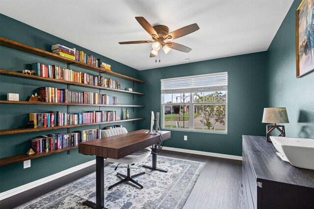 2104 Shane Ave, Fort Worth, TX 76134 - office area featuring ceiling fan, wood finished floors, and baseboards