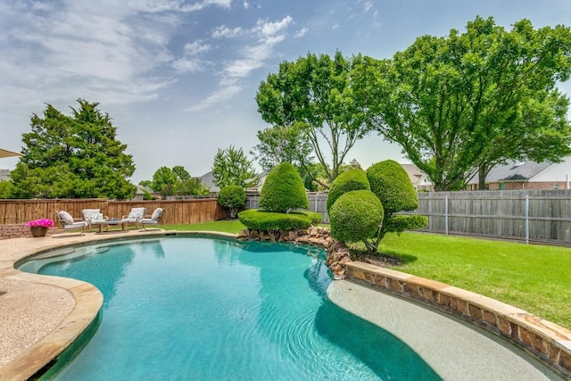 view of swimming pool featuring an outdoor living space and a patio area