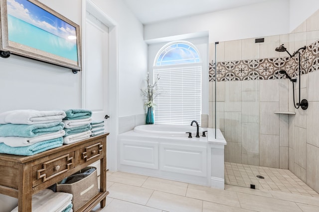 206 Stallion Ln, Hickory Creek, TX 75065 - full bathroom featuring walk in shower, a bath, and tile patterned floors