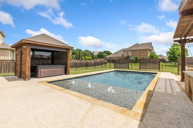 206 Stallion Ln, Hickory Creek, TX 75065 - view of pool with a hot tub, a gazebo, and a patio area