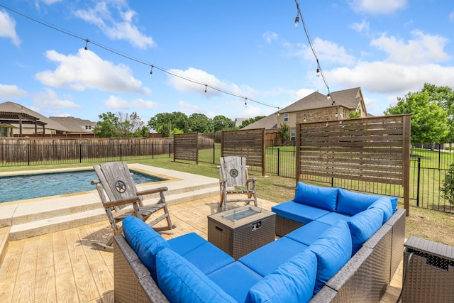 206 Stallion Ln, Hickory Creek, TX 75065 - deck featuring an outdoor living space with a fire pit