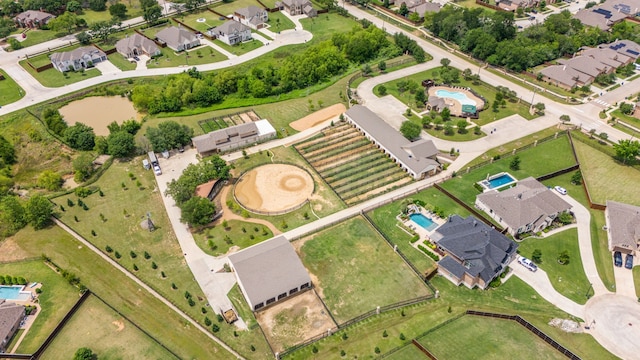 206 Stallion Ln, Hickory Creek, TX 75065 - aerial overview of property's location with nearby suburban area and a pool area