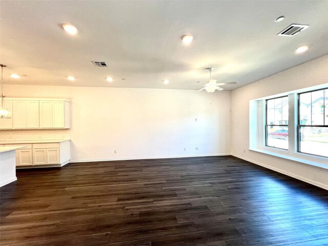 2933 Tenor Way, Sachse, TX 75048 - unfurnished living room featuring dark wood finished floors, a ceiling fan, recessed lighting, and baseboards