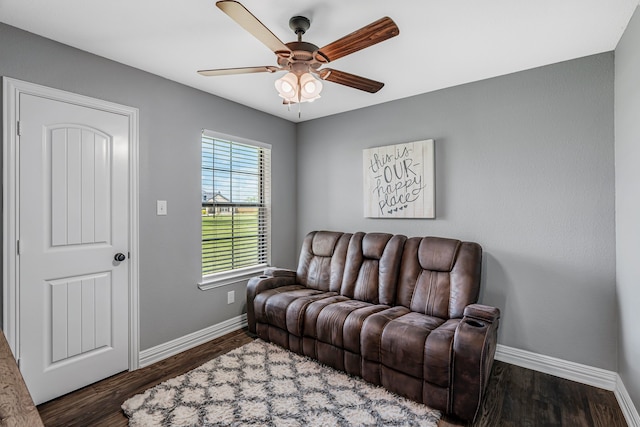 160 Grays Creek Cir, Alma, TX 75119 - sitting room featuring baseboards, a ceiling fan, and wood finished floors