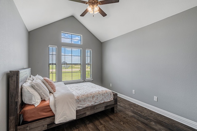 160 Grays Creek Cir, Alma, TX 75119 - bedroom featuring lofted ceiling, dark wood-style flooring, baseboards, and ceiling fan
